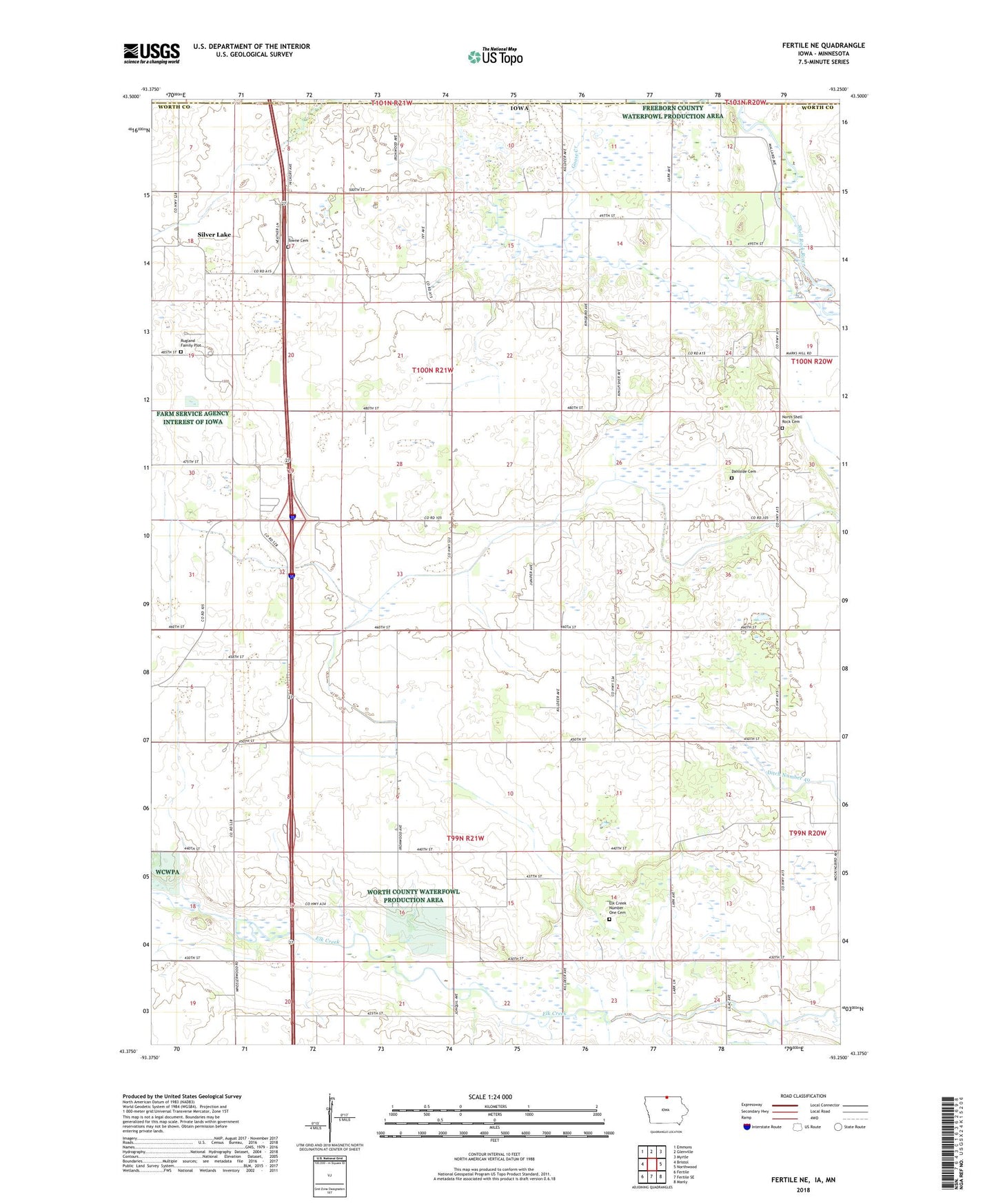 Fertile NE Iowa US Topo Map Image