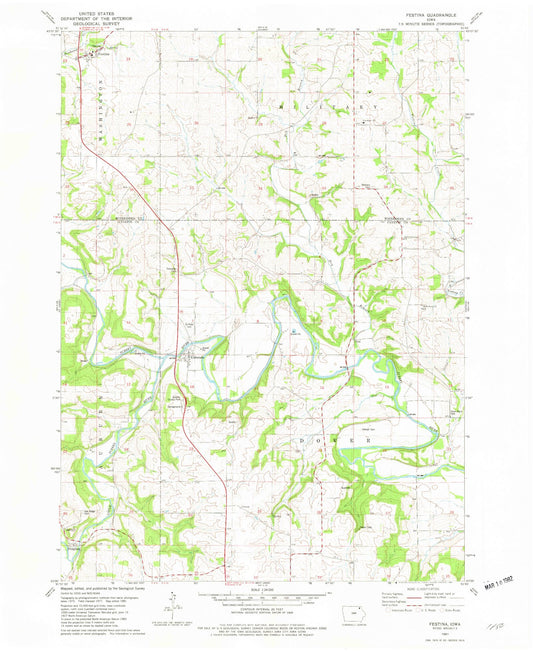 Classic USGS Festina Iowa 7.5'x7.5' Topo Map Image