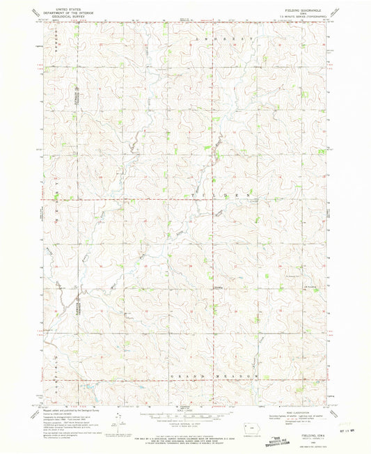 Classic USGS Fielding Iowa 7.5'x7.5' Topo Map Image