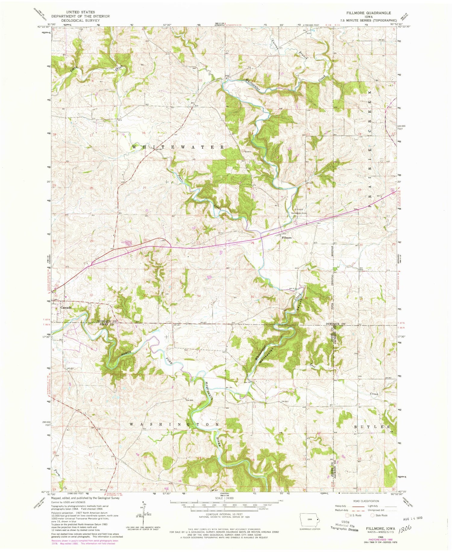 Classic USGS Fillmore Iowa 7.5'x7.5' Topo Map Image