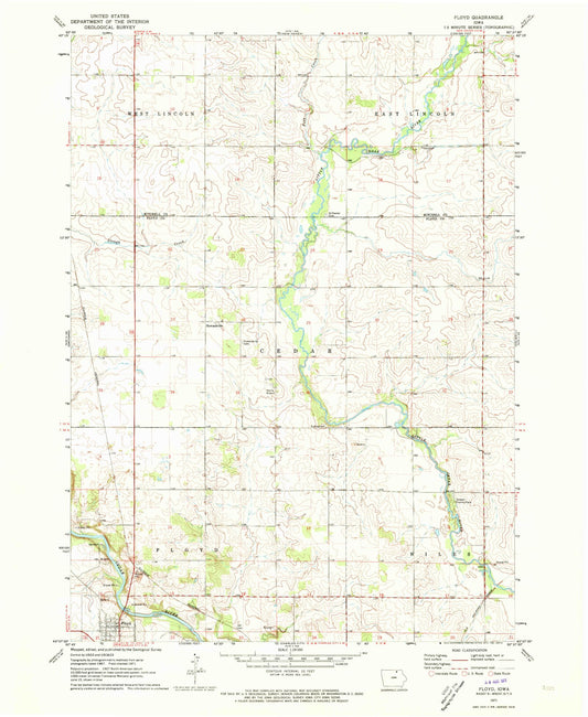 Classic USGS Floyd Iowa 7.5'x7.5' Topo Map Image