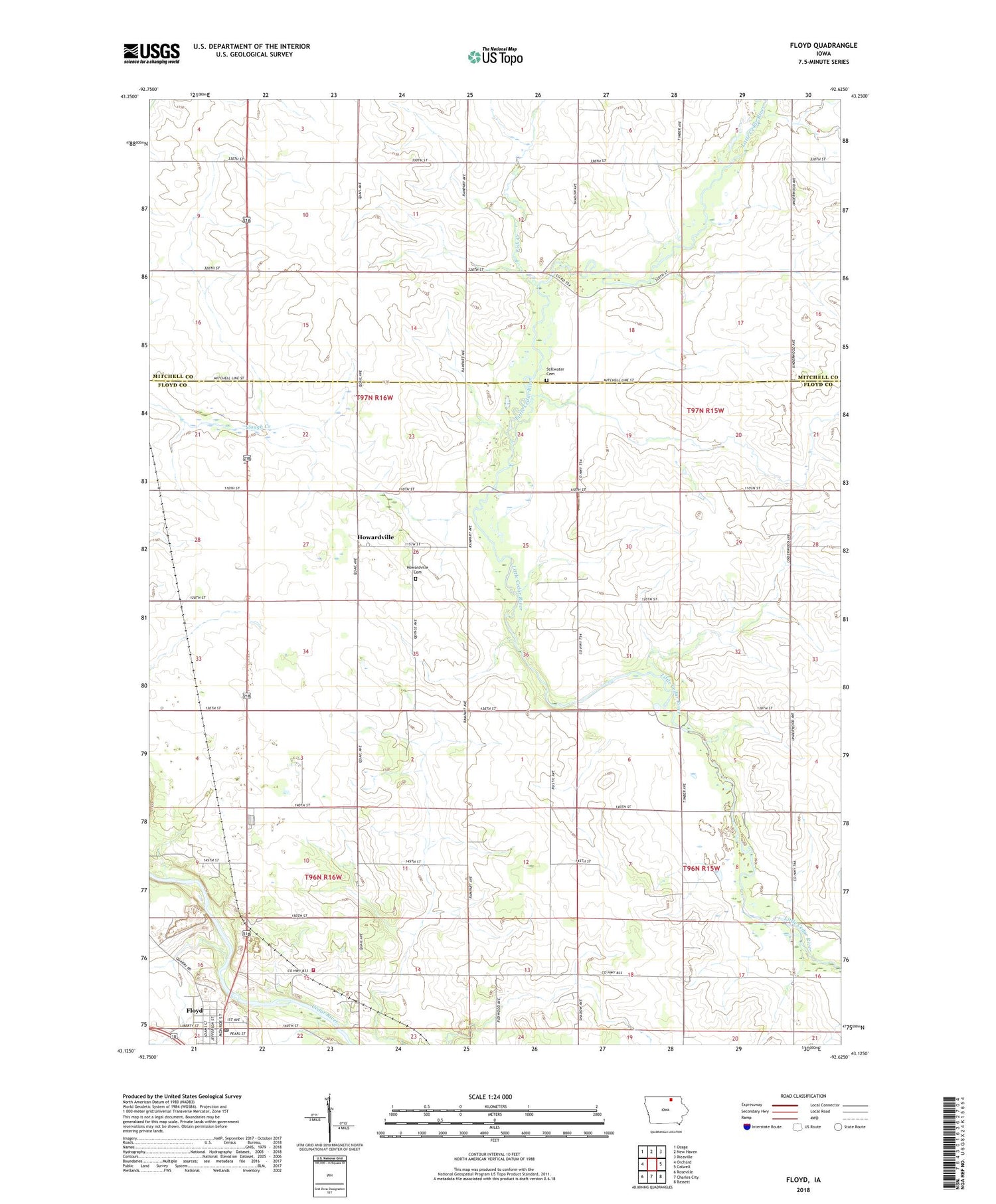 Floyd Iowa US Topo Map Image