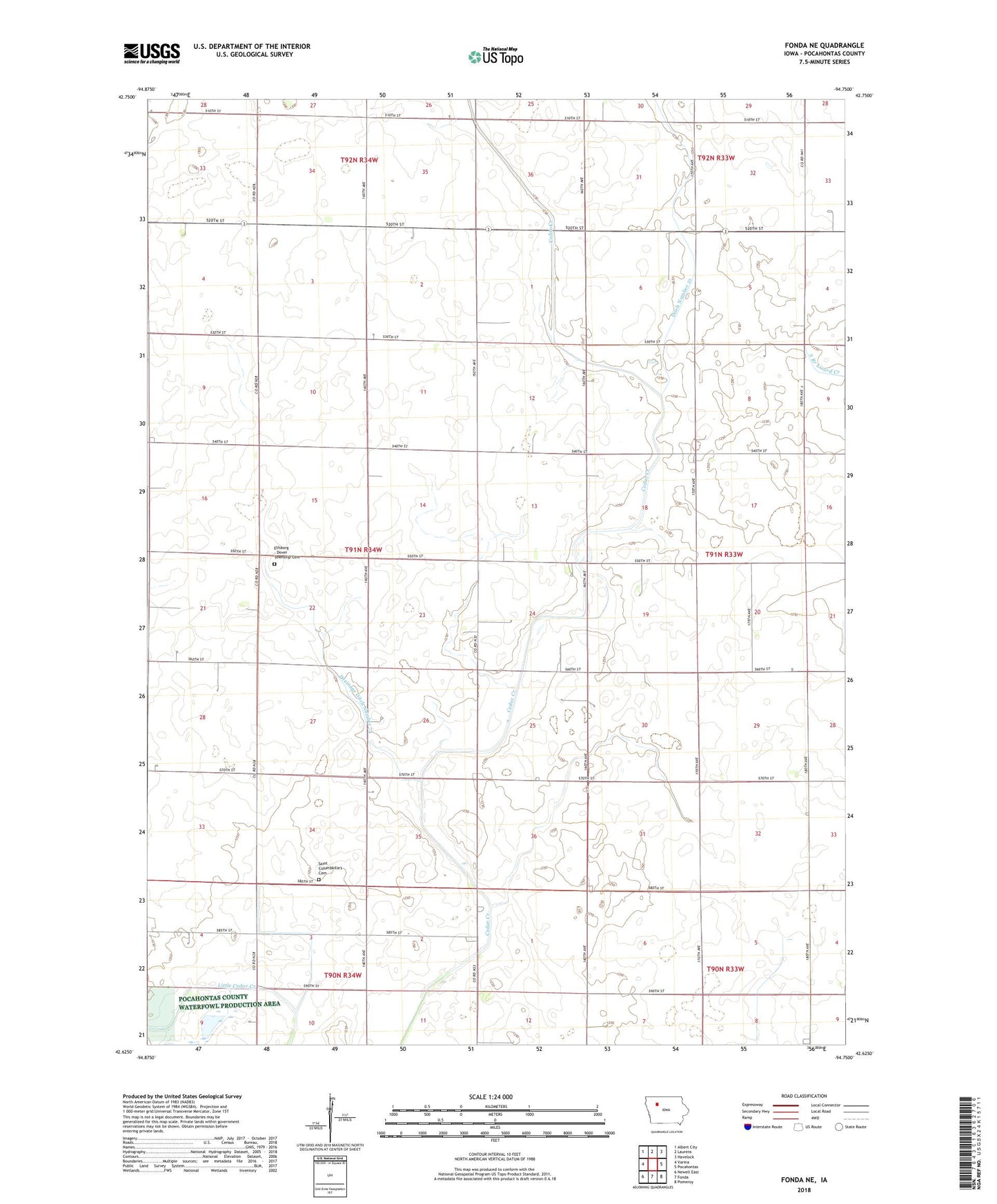 Fonda NE Iowa US Topo Map Image
