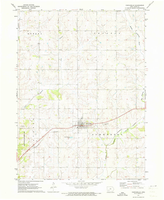 Classic USGS Fontanelle Iowa 7.5'x7.5' Topo Map Image
