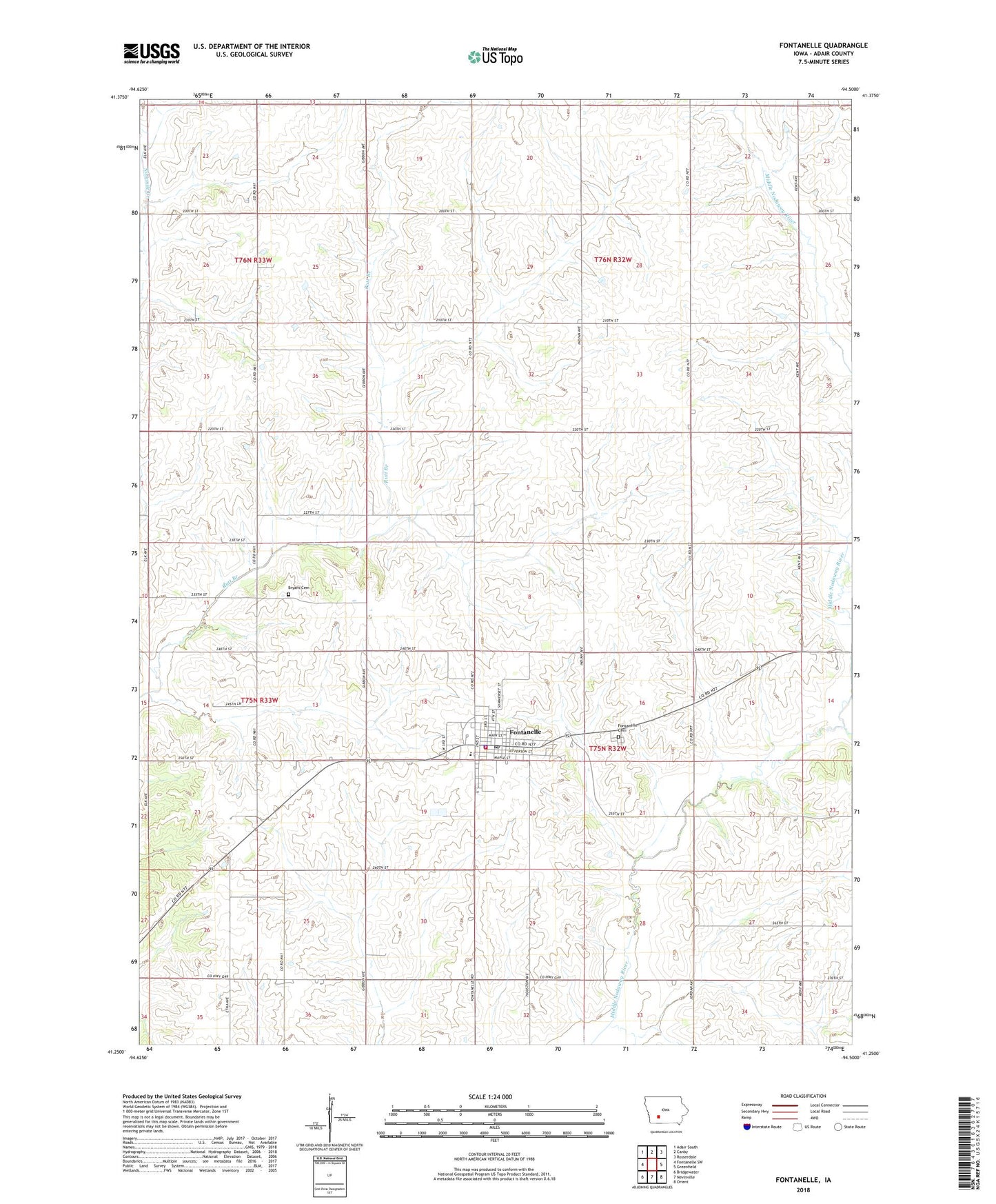 Fontanelle Iowa US Topo Map Image