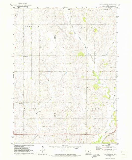 Classic USGS Fontanelle SW Iowa 7.5'x7.5' Topo Map Image