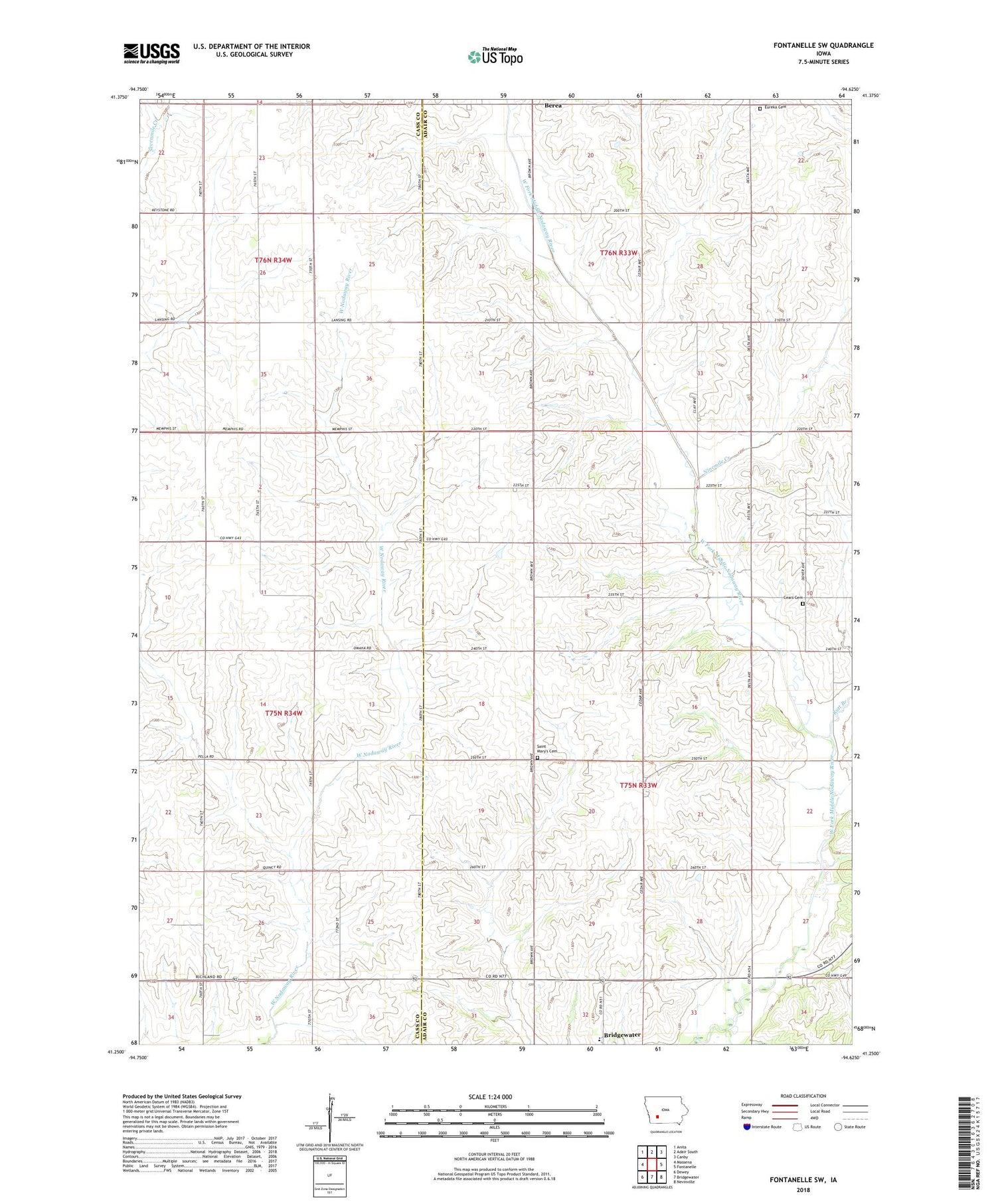 Fontanelle SW Iowa US Topo Map Image