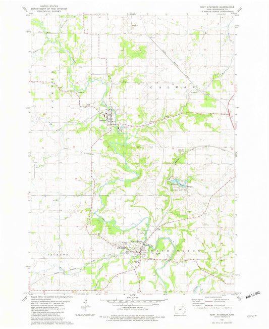 Classic USGS Fort Atkinson Iowa 7.5'x7.5' Topo Map Image