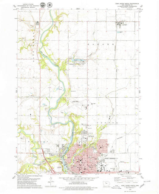 Classic USGS Fort Dodge North Iowa 7.5'x7.5' Topo Map Image