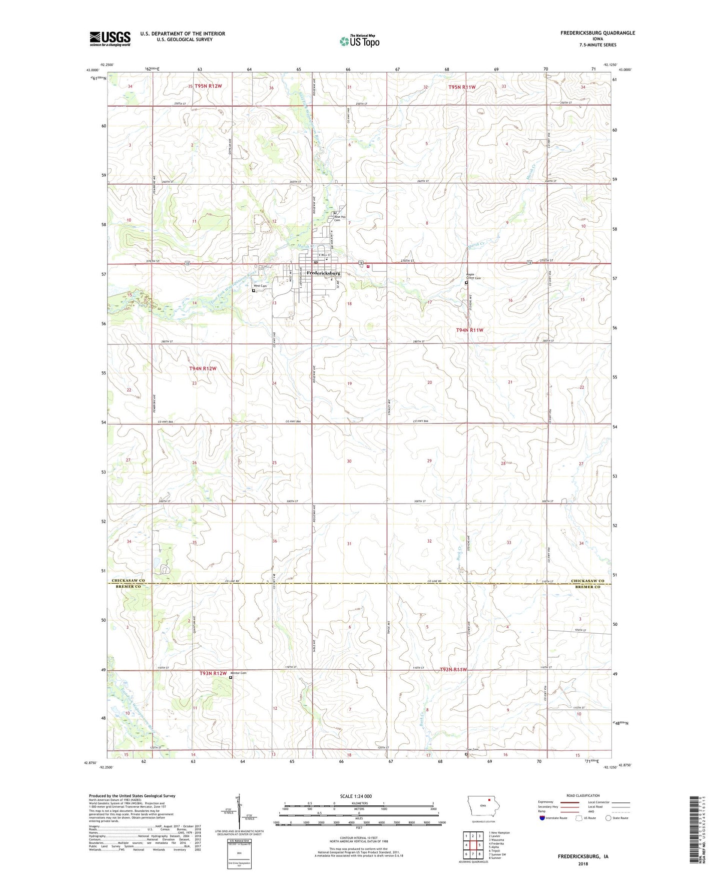 Fredericksburg Iowa US Topo Map Image