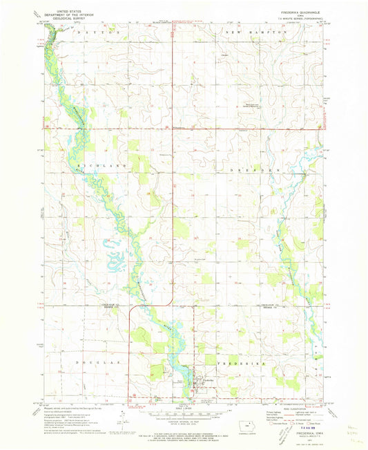 Classic USGS Frederika Iowa 7.5'x7.5' Topo Map Image