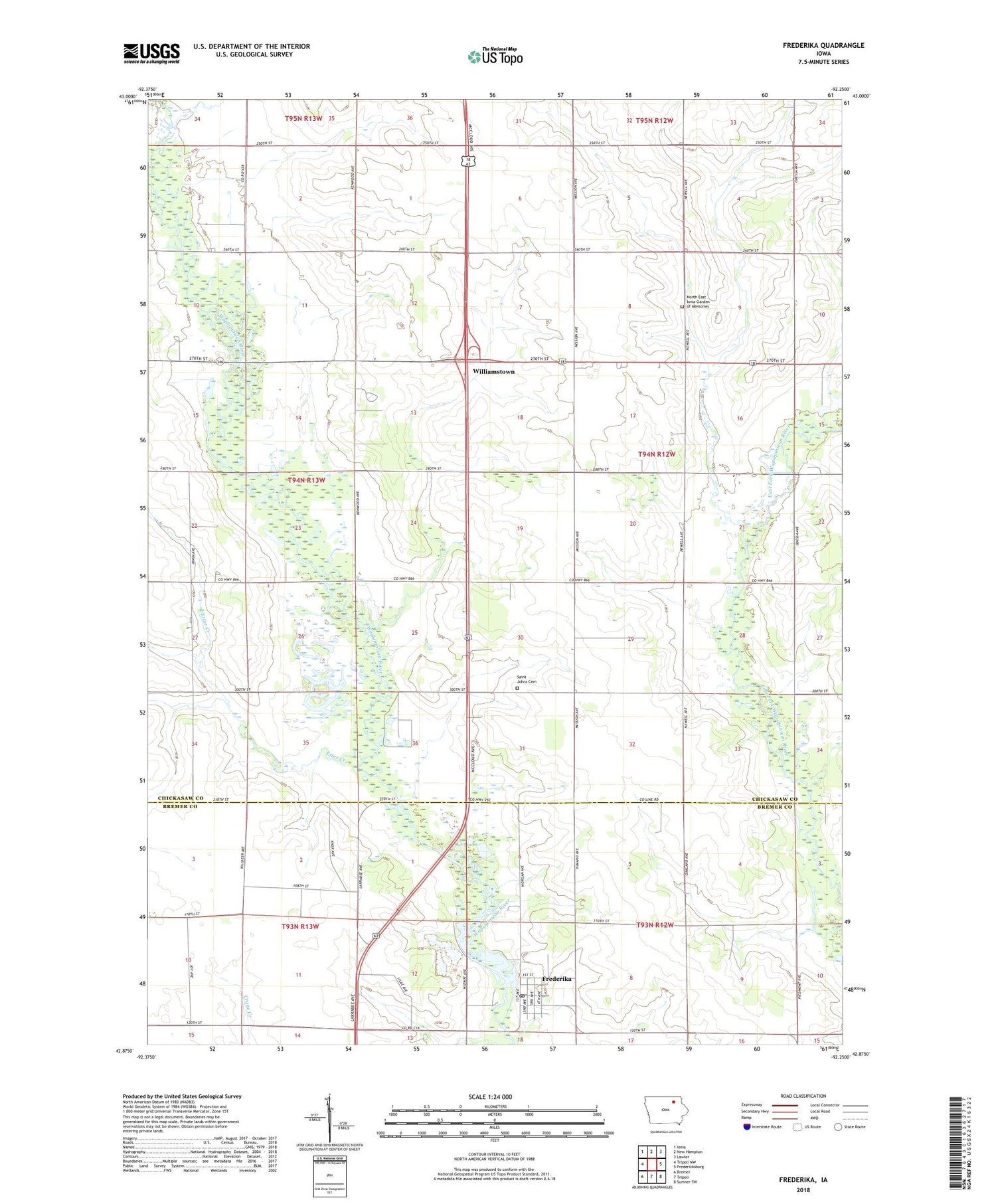 Frederika Iowa US Topo Map Image