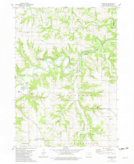 Classic USGS Freeport Iowa 7.5'x7.5' Topo Map Image