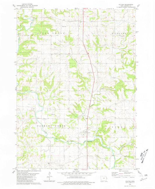 Classic USGS Fulton Iowa 7.5'x7.5' Topo Map Image