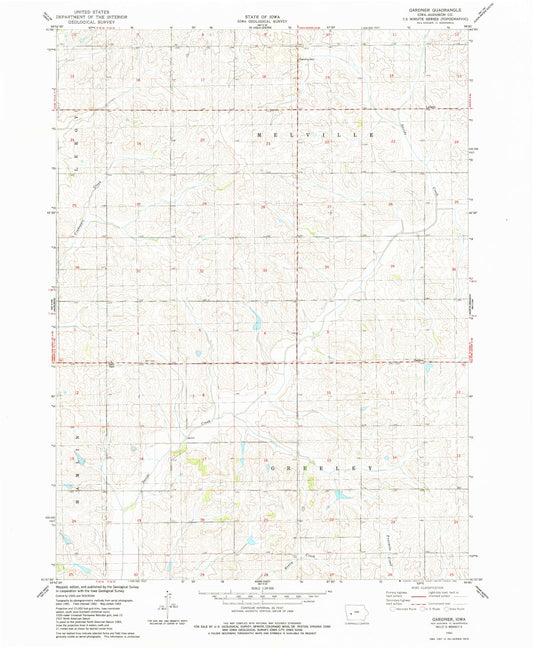 Classic USGS Gardner Iowa 7.5'x7.5' Topo Map Image
