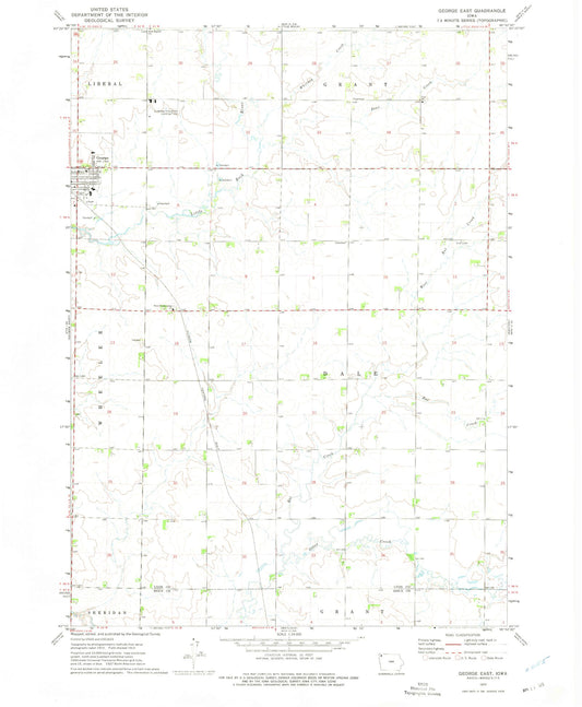 Classic USGS George East Iowa 7.5'x7.5' Topo Map Image