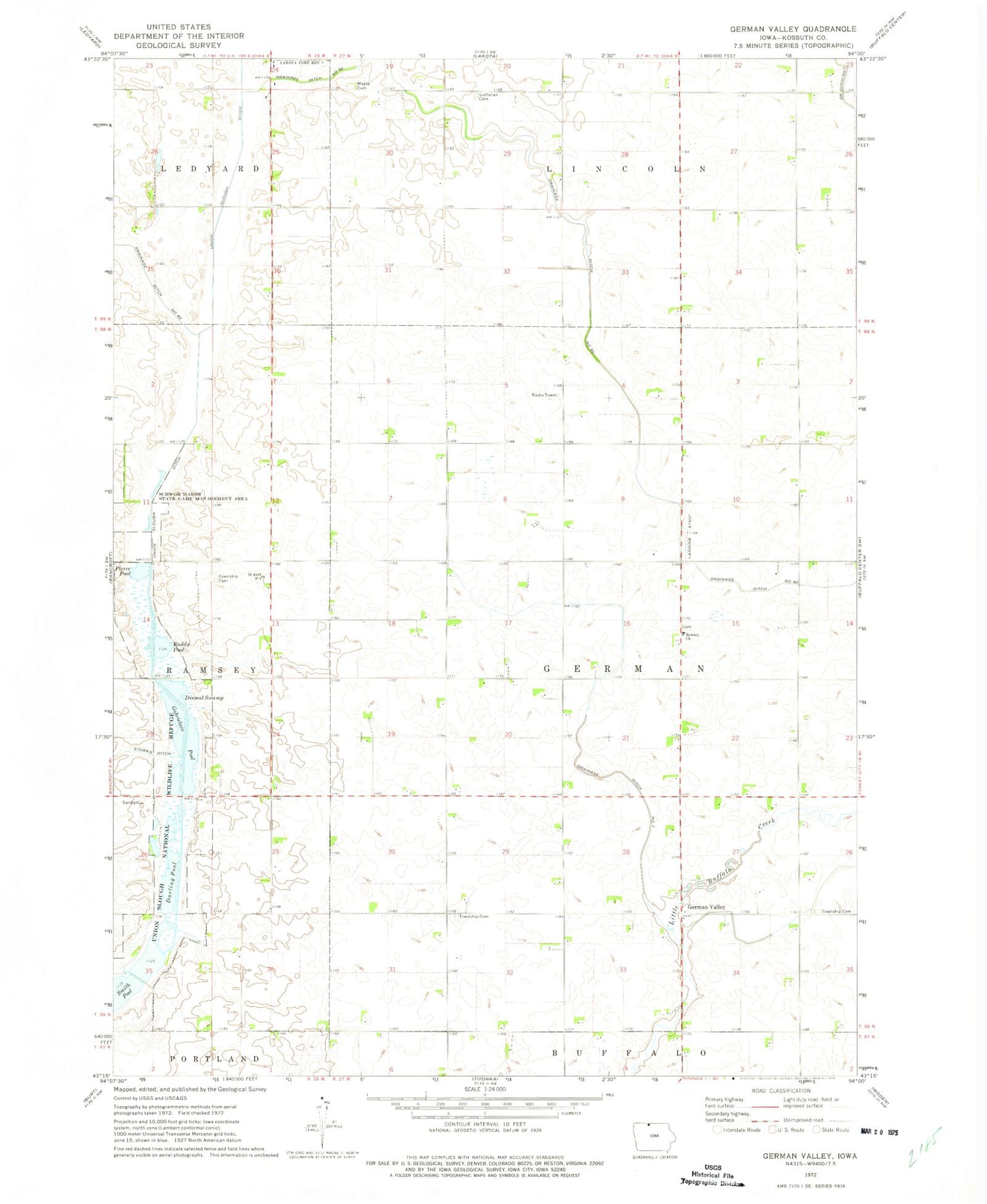 Classic USGS German Valley Iowa 7.5'x7.5' Topo Map Image