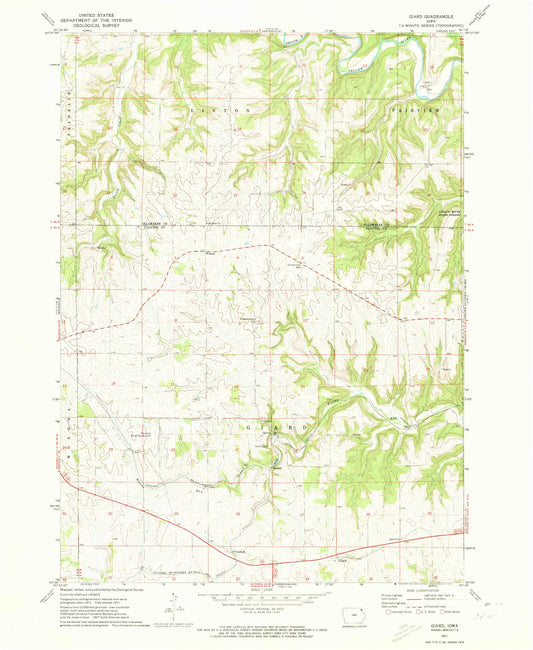 Classic USGS Giard Iowa 7.5'x7.5' Topo Map Image