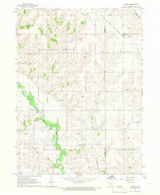 Classic USGS Gibson Iowa 7.5'x7.5' Topo Map Image