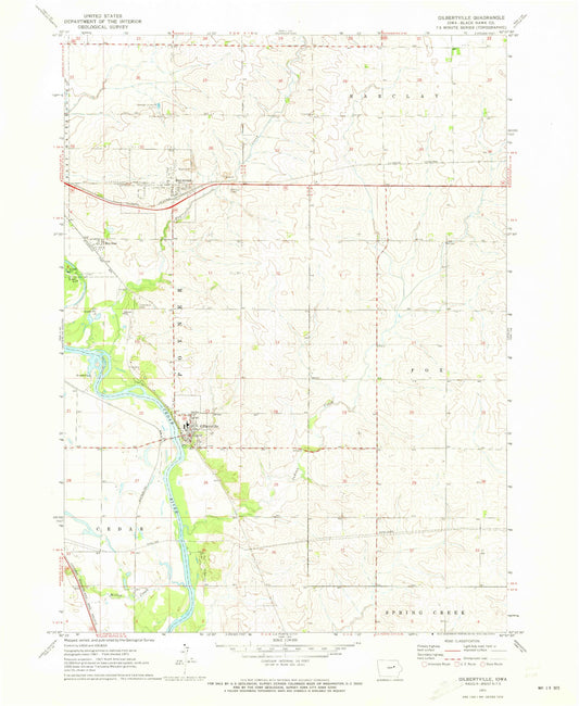 Classic USGS Gilbertville Iowa 7.5'x7.5' Topo Map Image