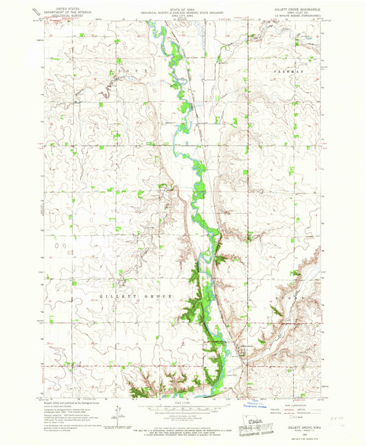Classic USGS Gillett Grove Iowa 7.5'x7.5' Topo Map Image