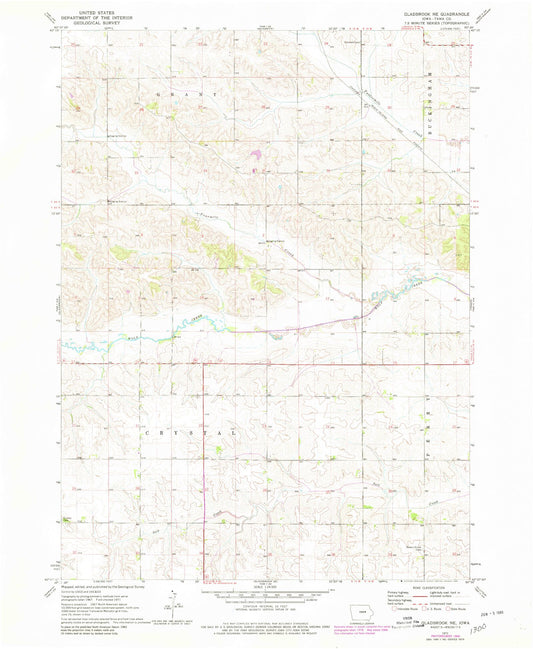 Classic USGS Gladbrook NE Iowa 7.5'x7.5' Topo Map Image