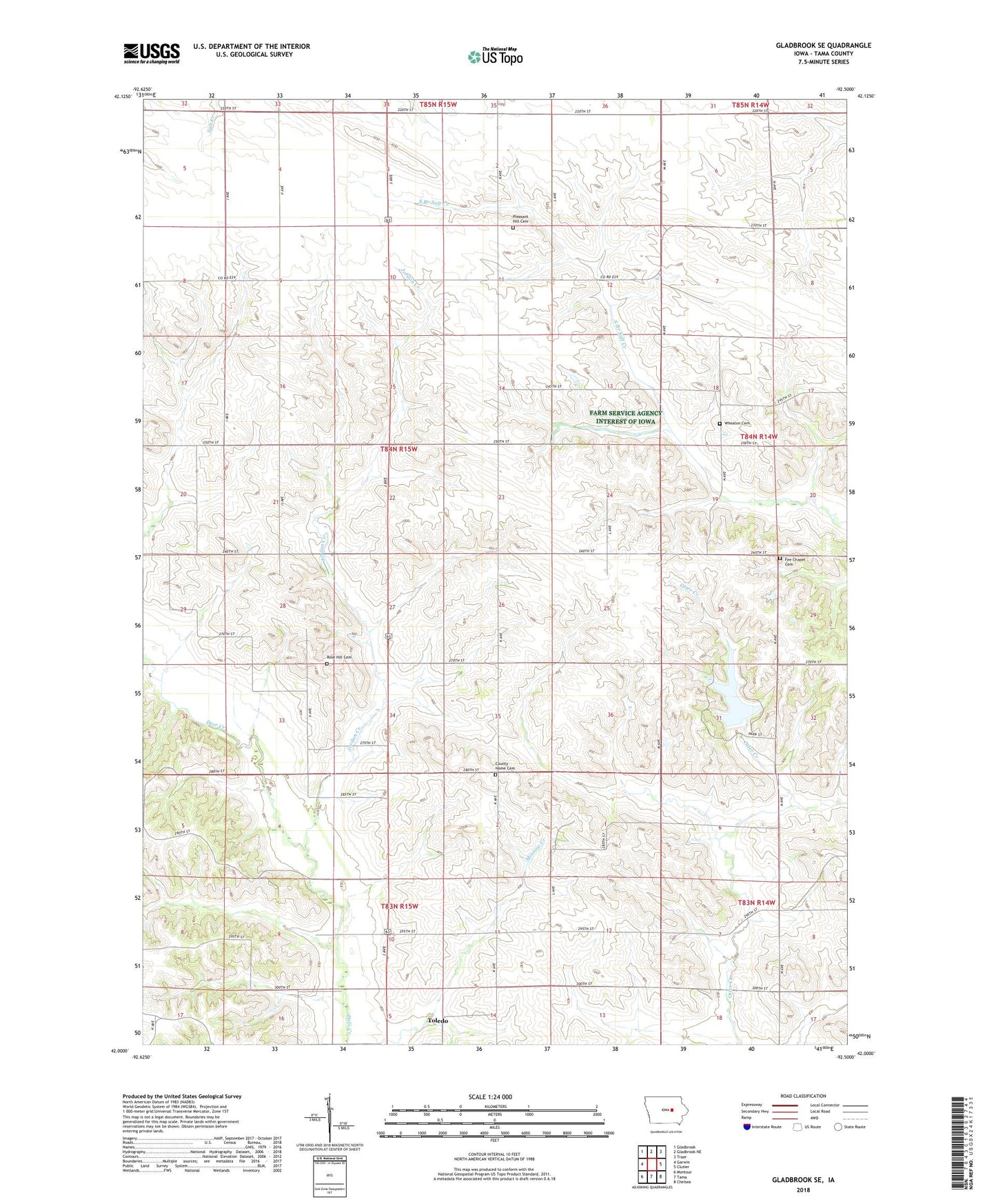 Gladbrook SE Iowa US Topo Map Image