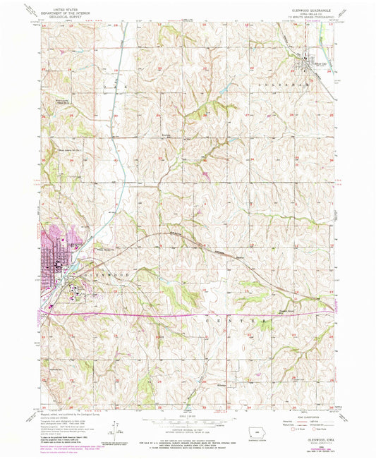Classic USGS Glenwood Iowa 7.5'x7.5' Topo Map Image