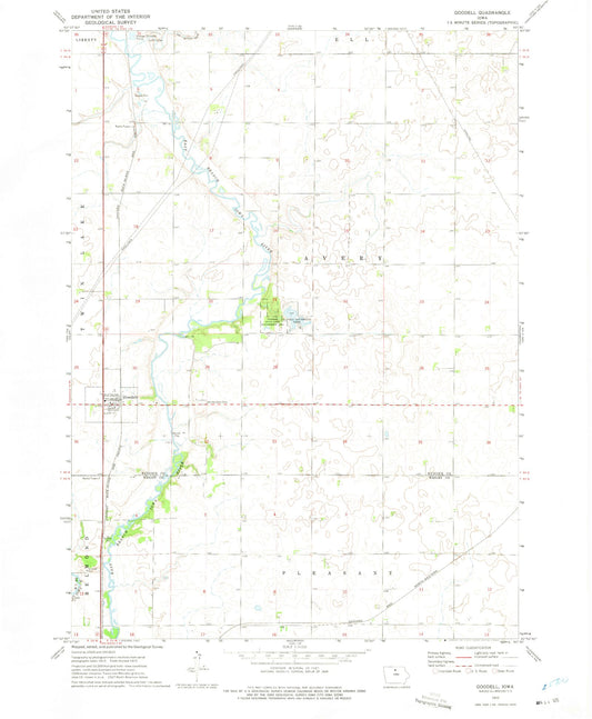 Classic USGS Goodell Iowa 7.5'x7.5' Topo Map Image