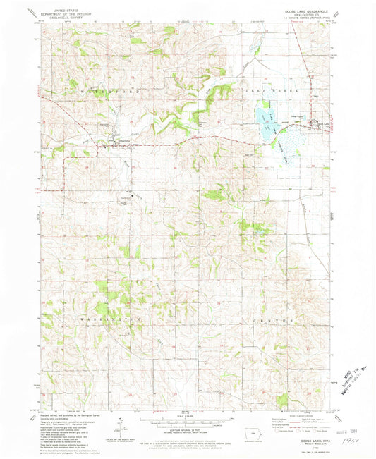 Classic USGS Goose Lake Iowa 7.5'x7.5' Topo Map Image