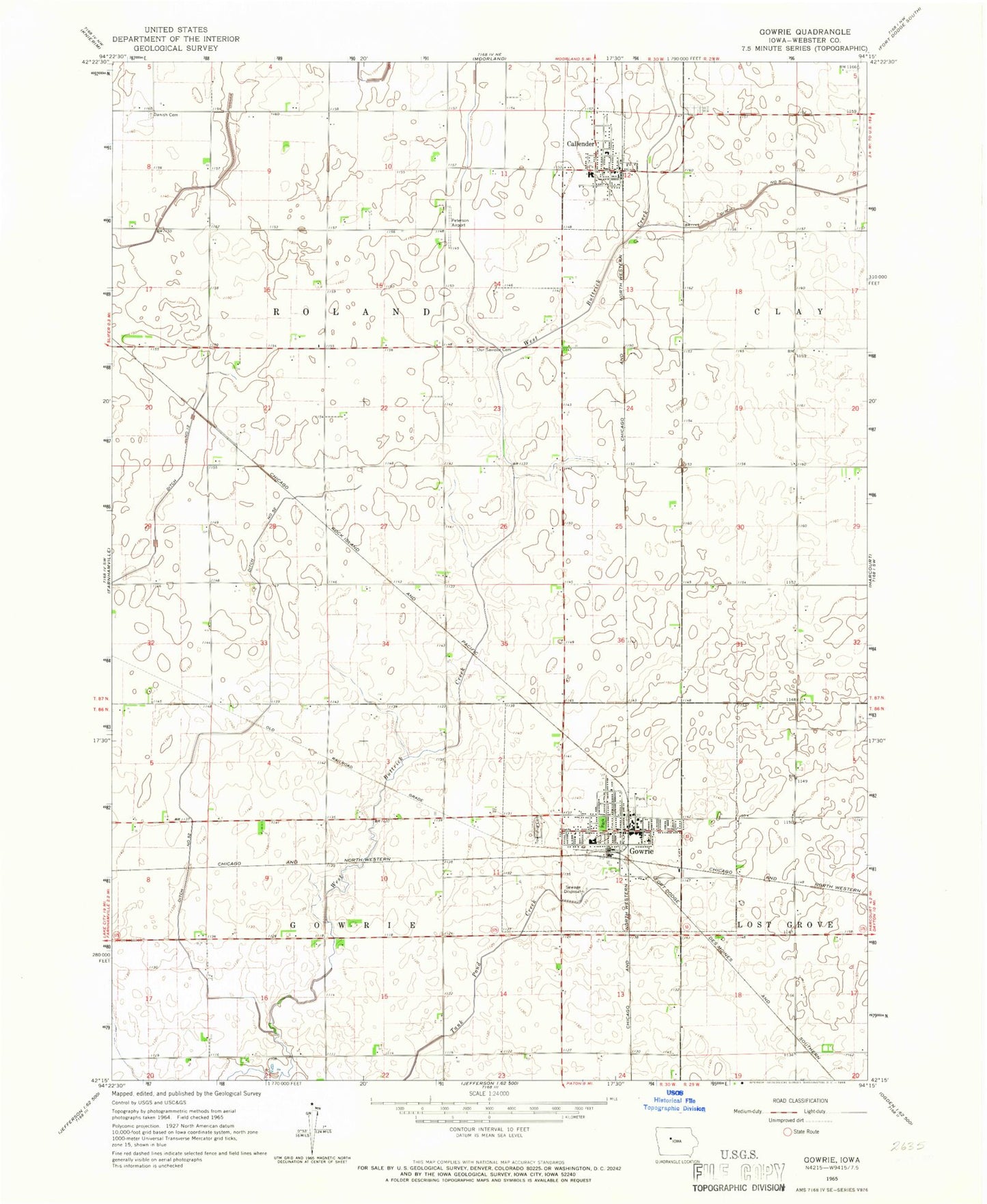 Classic USGS Gowrie Iowa 7.5'x7.5' Topo Map Image