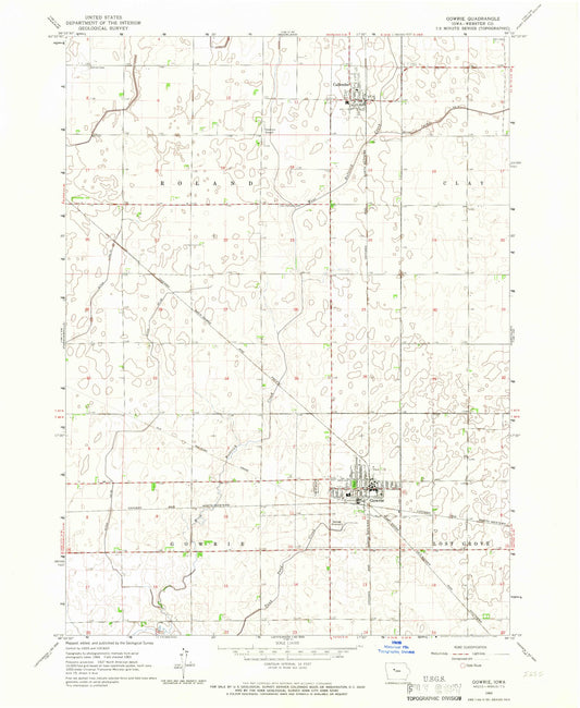 Classic USGS Gowrie Iowa 7.5'x7.5' Topo Map Image