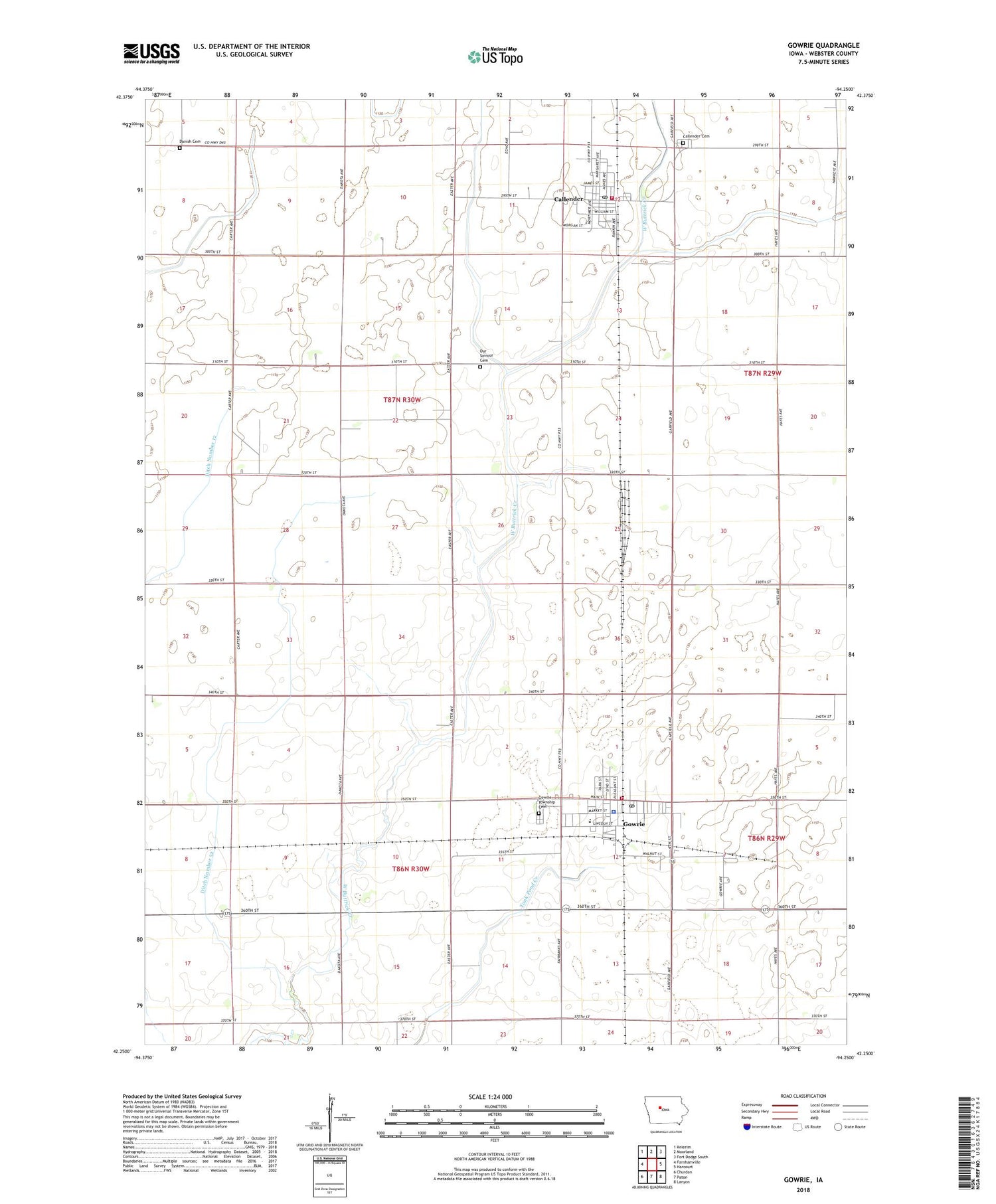 Gowrie Iowa US Topo Map Image