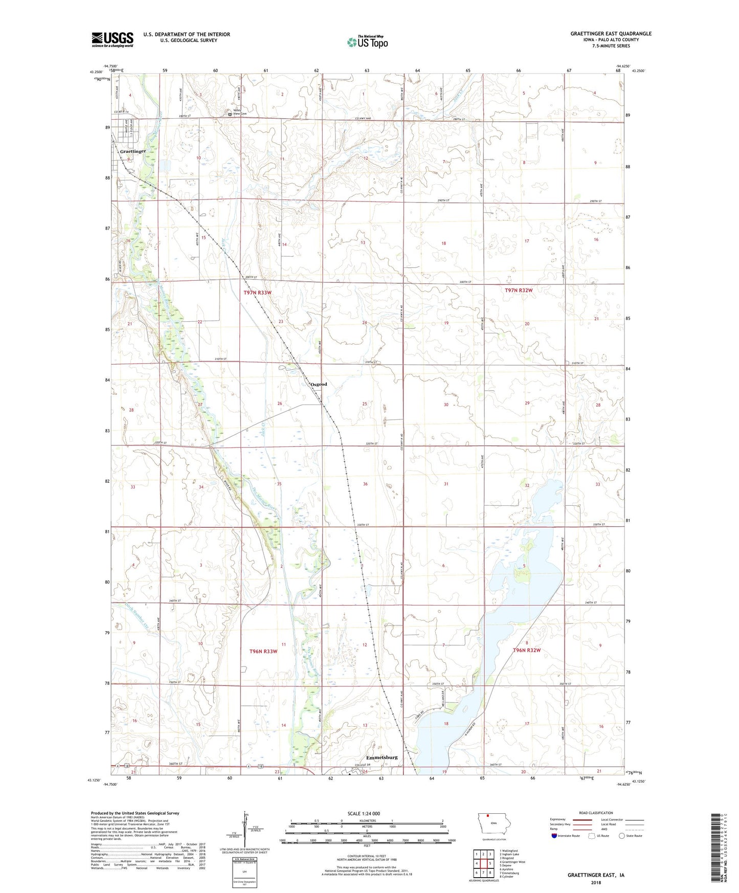 Graettinger East Iowa US Topo Map Image