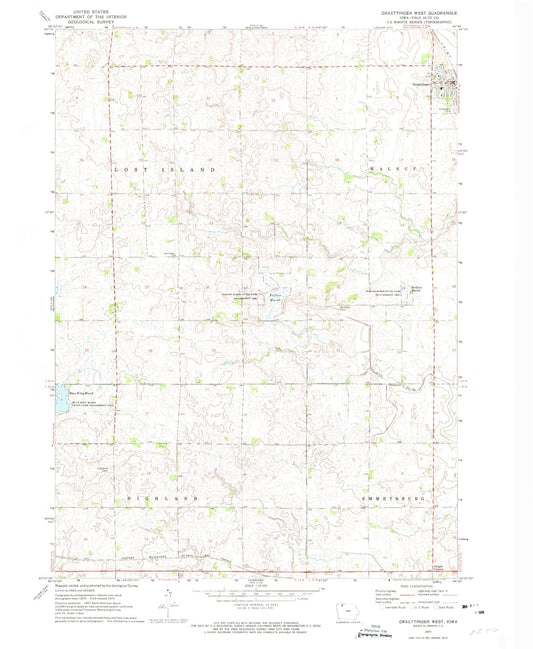 Classic USGS Graettinger West Iowa 7.5'x7.5' Topo Map Image