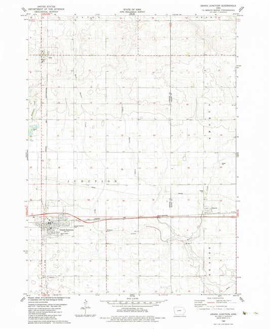 Classic USGS Grand Junction Iowa 7.5'x7.5' Topo Map Image
