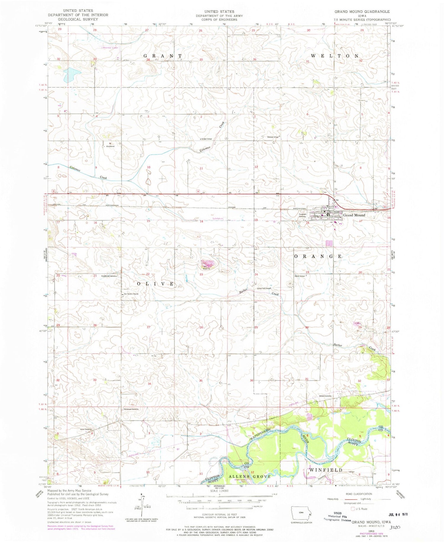 Classic USGS Grand Mound Iowa 7.5'x7.5' Topo Map Image