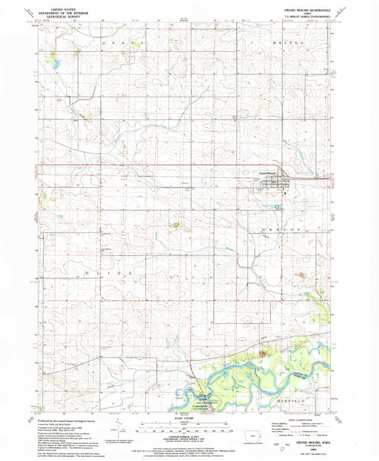 Classic USGS Grand Mound Iowa 7.5'x7.5' Topo Map Image