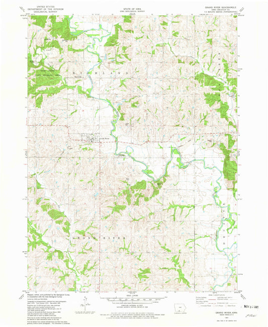 Classic USGS Grand River Iowa 7.5'x7.5' Topo Map Image