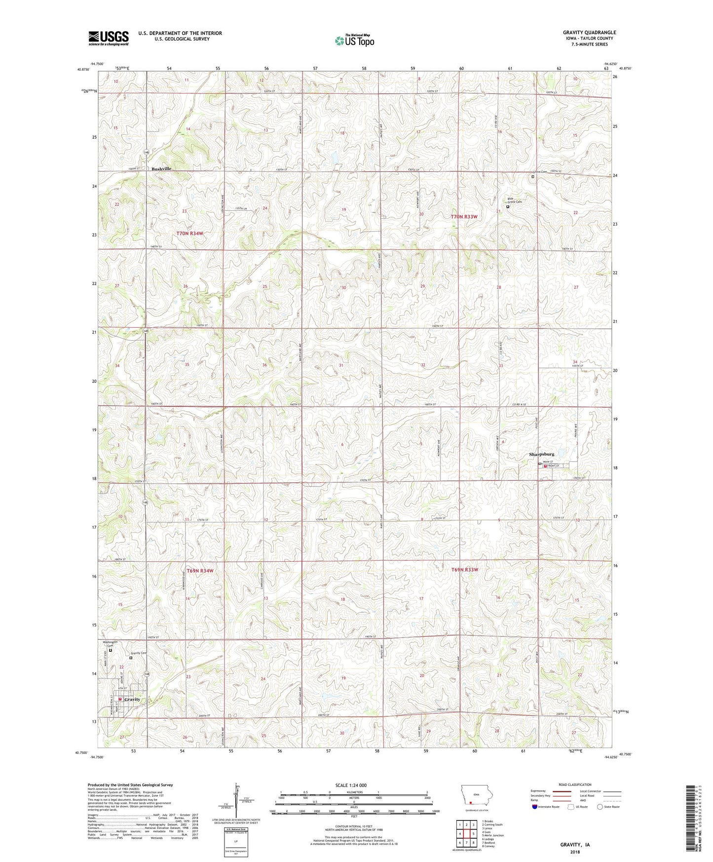 Gravity Iowa US Topo Map Image