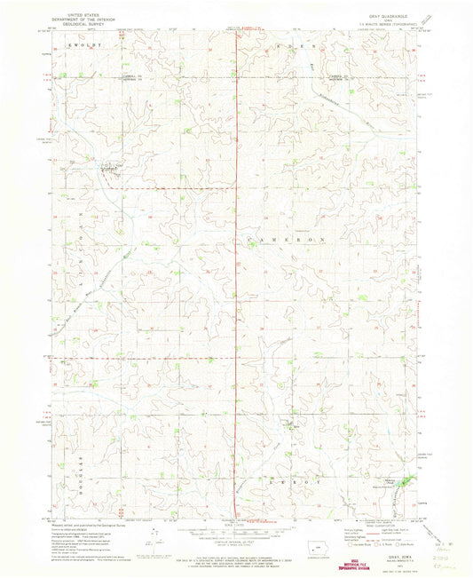 Classic USGS Gray Iowa 7.5'x7.5' Topo Map Image