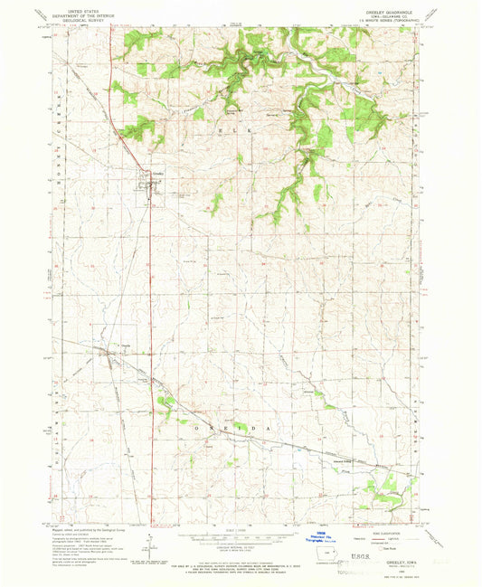 Classic USGS Greeley Iowa 7.5'x7.5' Topo Map Image