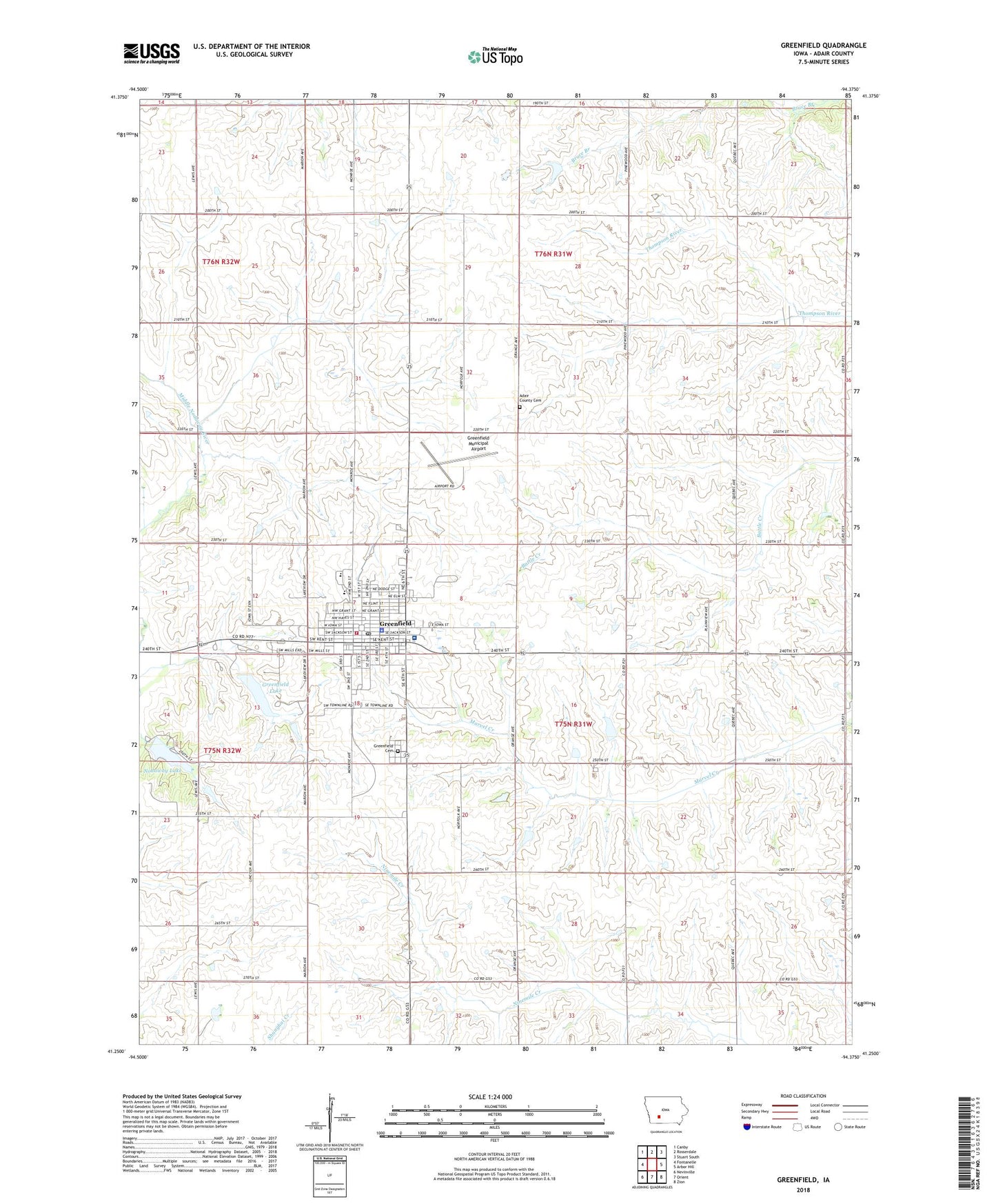 Greenfield Iowa US Topo Map Image