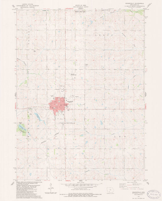 Classic USGS Greenfield Iowa 7.5'x7.5' Topo Map Image