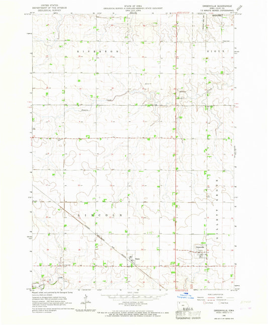 Classic USGS Greenville Iowa 7.5'x7.5' Topo Map Image