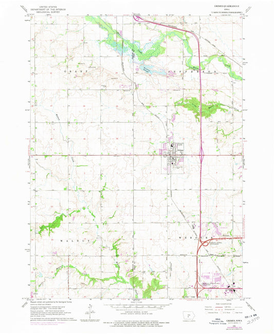 Classic USGS Grimes Iowa 7.5'x7.5' Topo Map Image