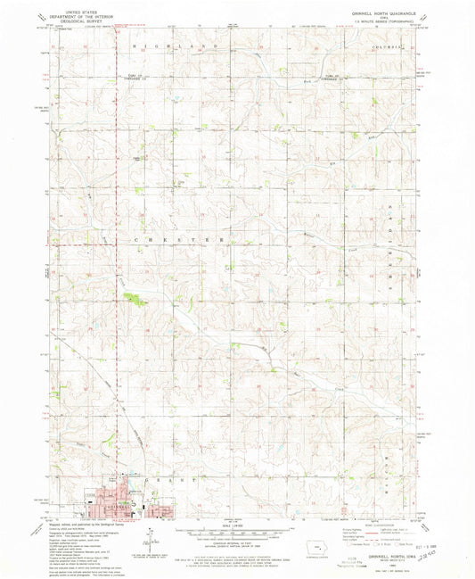 Classic USGS Grinnell North Iowa 7.5'x7.5' Topo Map Image