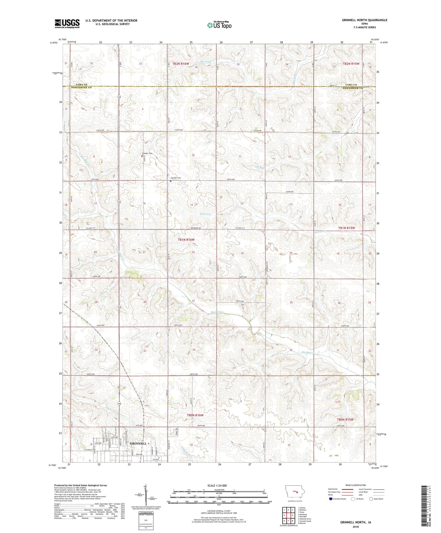 Grinnell North Iowa US Topo Map Image
