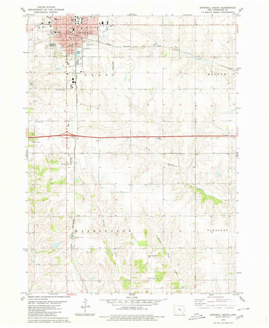 Classic USGS Grinnell South Iowa 7.5'x7.5' Topo Map Image