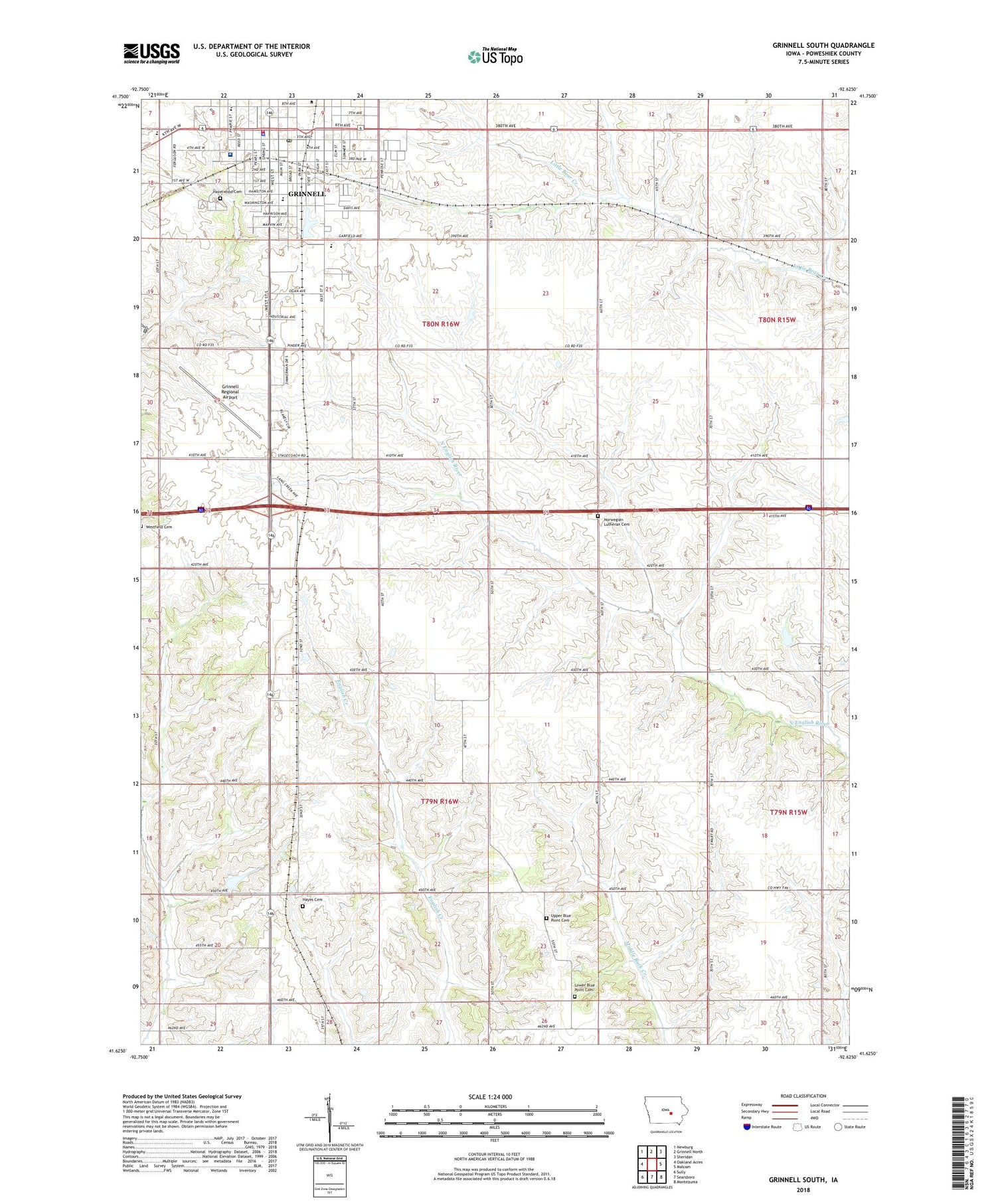 Grinnell South Iowa US Topo Map Image